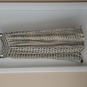 Johnny Was 4 Love and Liberty  Silk Tan & Green Floral  Pull on  Wide Leg Pant L